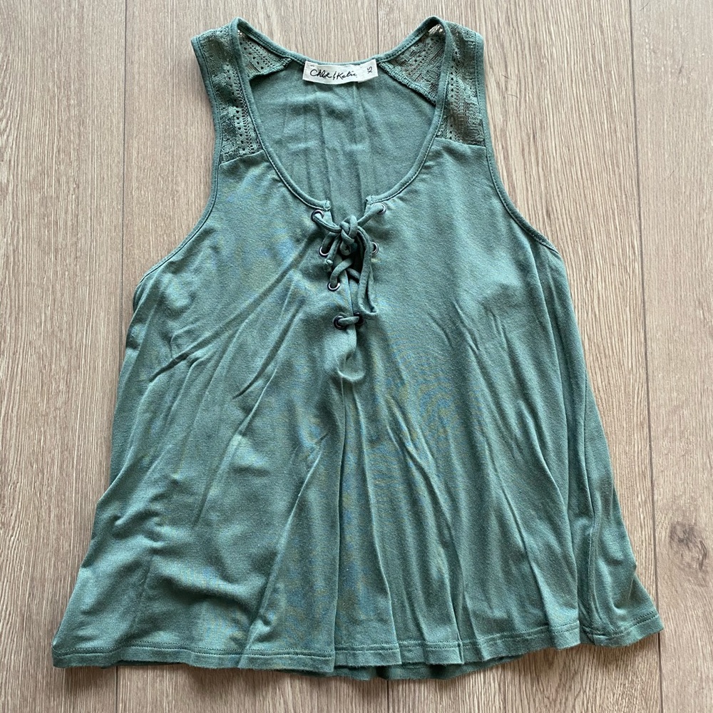 Lace Up Green Crop Tank Top
